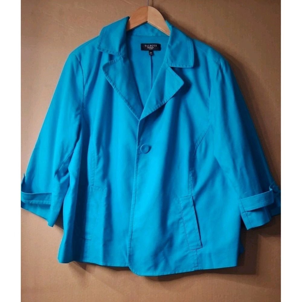 Talbots Women's Midi Jacket Size 18W Button Front 3/4 Sleeve Turquoise NWOT
